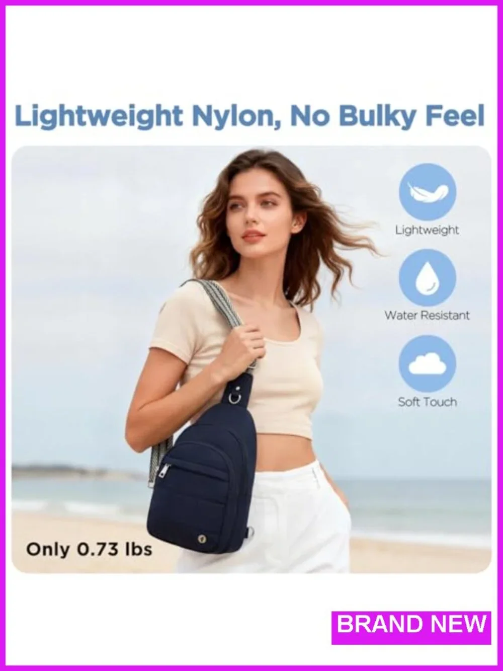 Anti Theft Sling Bag with RFID Protection Nylon Lightweight 6 Pockets